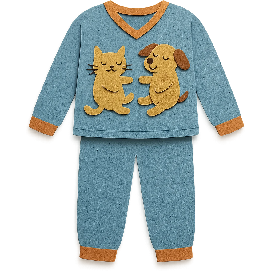 A cozy pajama set with a cat and a dog emoji