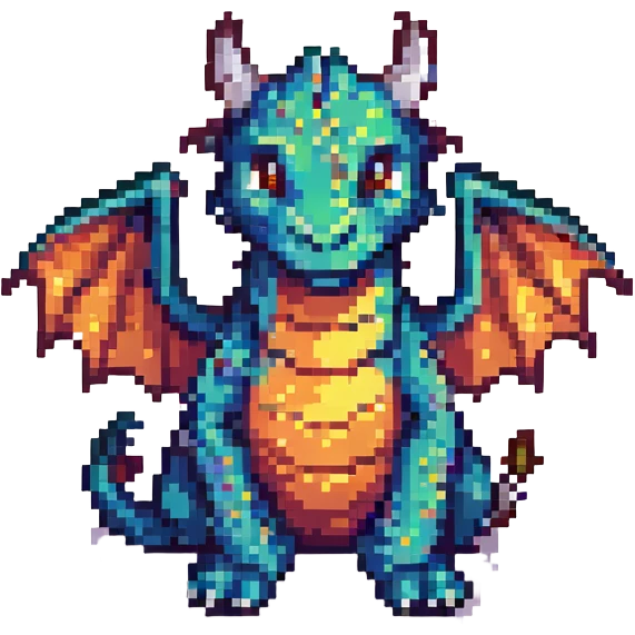 pixel art dragon with tiny wings, cute and compact emoji