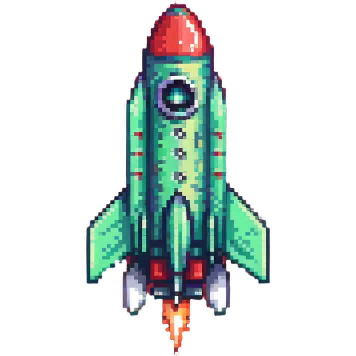 sleek rocket with green body and red fins, gradient transition emoji