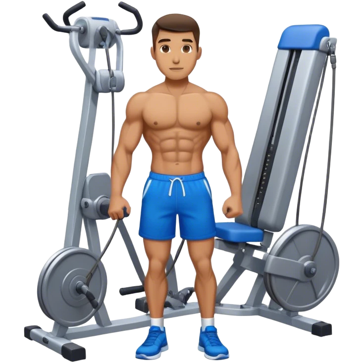 fit man with blue shorts using cable-machine emoji