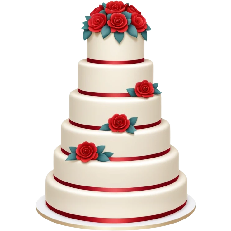 Elegant multi-tiered red wedding cake with white decorations and flowers emoji