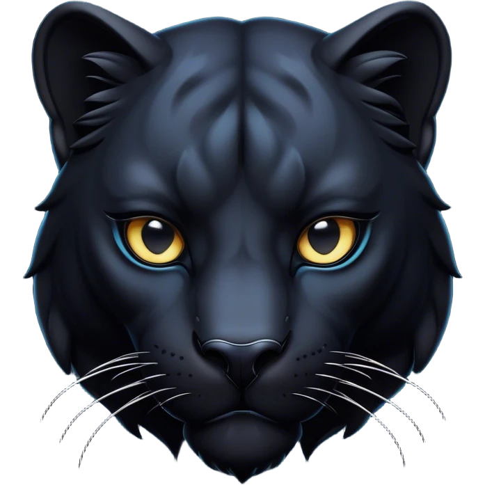 Cinematic Noble Panther Portrait Emoji, Poised and regal, with a sleek, muscular build draped in glossy, midnight-black fur and piercing, luminescent eyes, Simplified yet sharp and sophisticated features, highly detailed, glowing with a soft, mysterious glow, high shine, intelligent and enigmatic, stylized with an air of stealthy authority, focused and commanding, soft glowing outline, capturing the essence of a watchful and confident jungle guardian that appears ready to prowl out of the screen with effortless authority! emoji