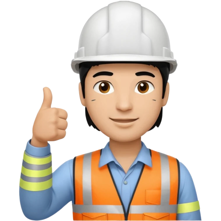 Una persona con pelo negro varon con casco blanco inginiero cilvil pulgar arriba emoji