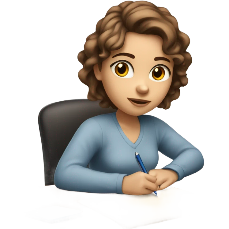 White Smart brown hair girl with blue eyes and light skin doing Homework on a desk writing on a piece of paper  emoji