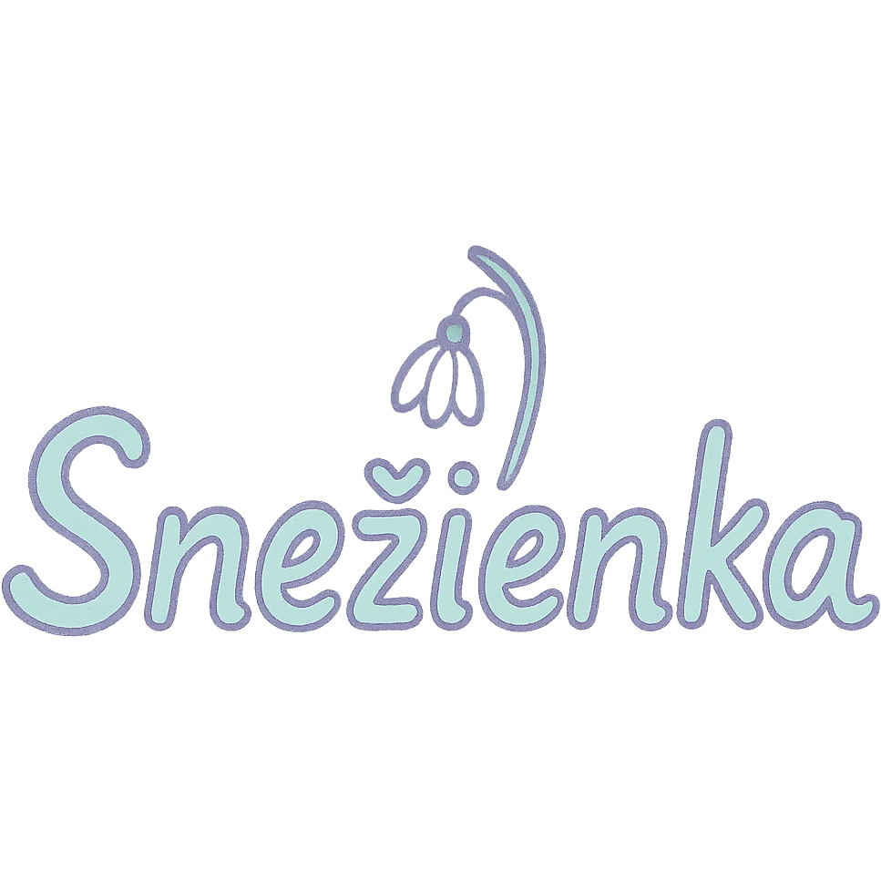 handwritten-style text emoji: 'Snejžienka' with a small snowdrop as the dot above the 'i' in pastel-toon style emoji