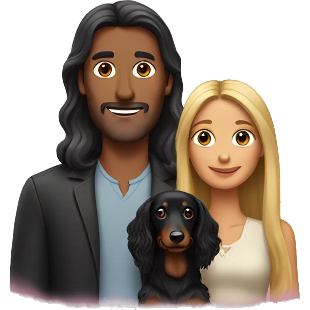 Couple with two long-haired black dachshunds emoji