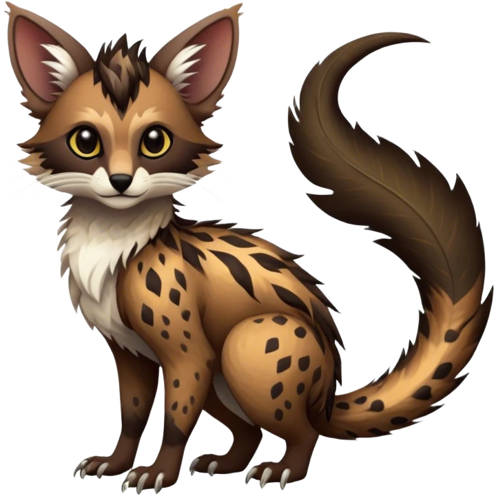 Feral Rare Fantasy dark tropical Vernid-Trico-species by LiLaiRa, random markings, tufted tail, tufted ears, full body emoji