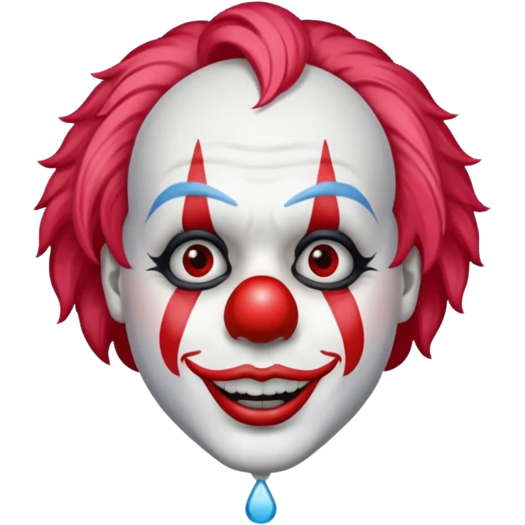 ["Clown with white face paint and red nose, single teardrop."] emoji
