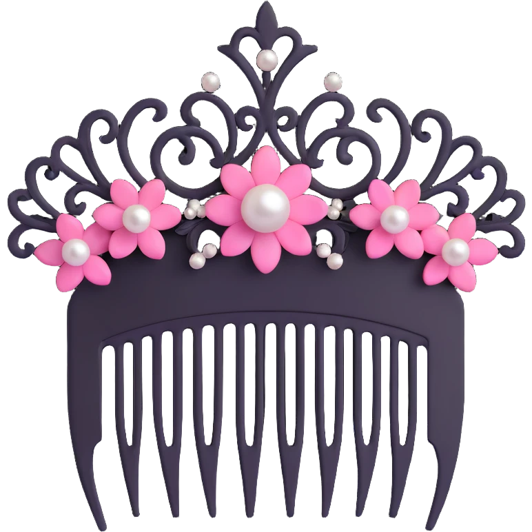 realistic 3D gothic hair comb with pearls, black and pink details, minimal and elegant emoji