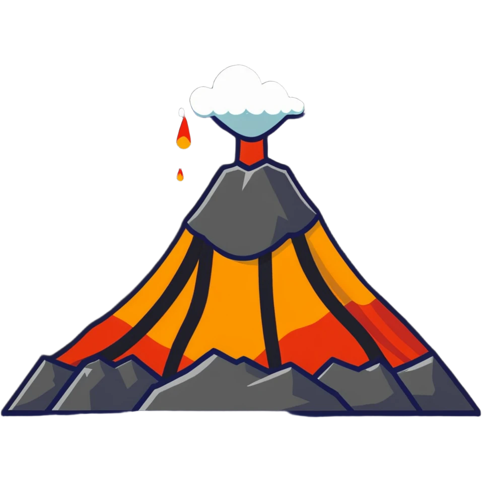 colorful cartoon sticker of a smiling volcano emoji