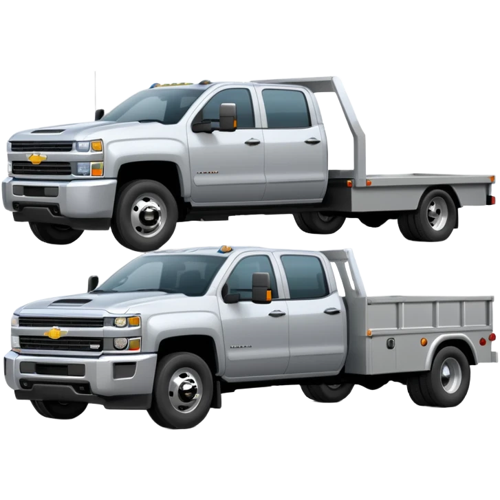 A silver 2020 Chevrolet 3500 pick updually with a silver flatbed  emoji