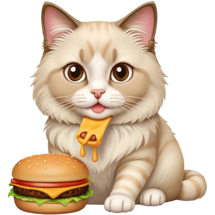 Cute Ragdoll cat eating a burger and fries  emoji