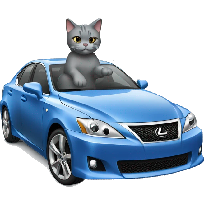 Grey cat driving a blue Lexus is 250 emoji