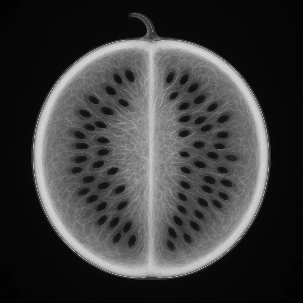 x-ray image of a watermelon, showing the inside structure, in a clear and detailed style emoji