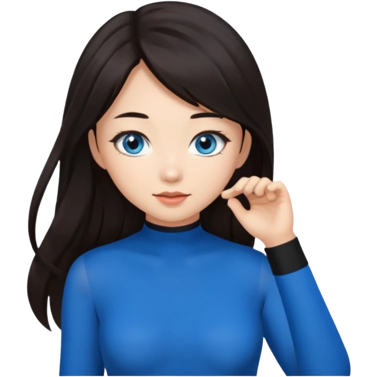 Long hair brunette SFW intimate blue eyes black stockings Asian girl emoji