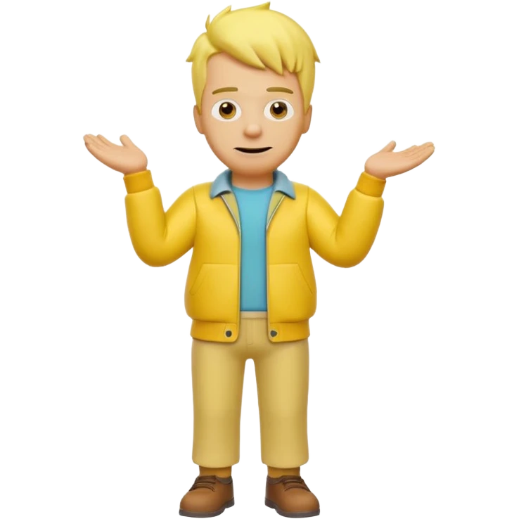 A 3D cartoon male character entirely in yellow, including skin, hair, and clothing, standing confidently, cheerful expression, full-body Memoji-style render with smooth shading, matching the Simpsons style. emoji