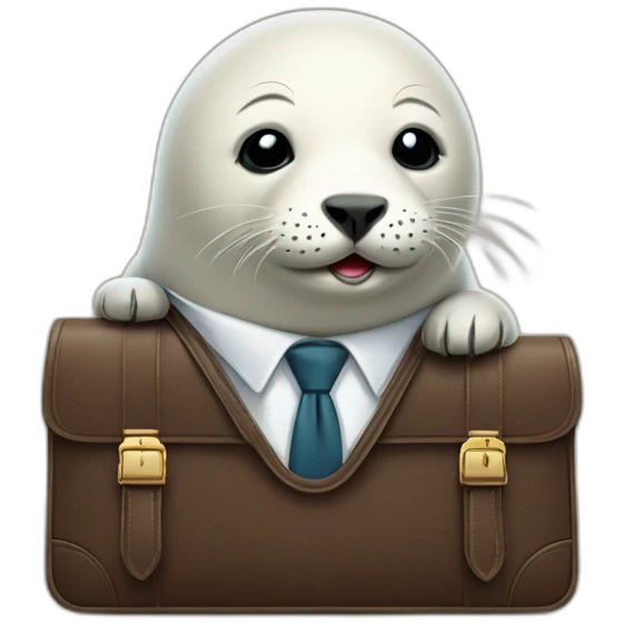 White young seal in tie and with briefcase and closed eyes emoji