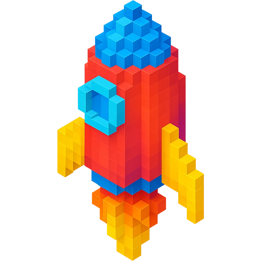 voxel style rocket ship, isometric view emoji