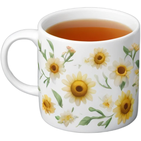 Aesthetic white with flowers ceramic mug with tea emoji