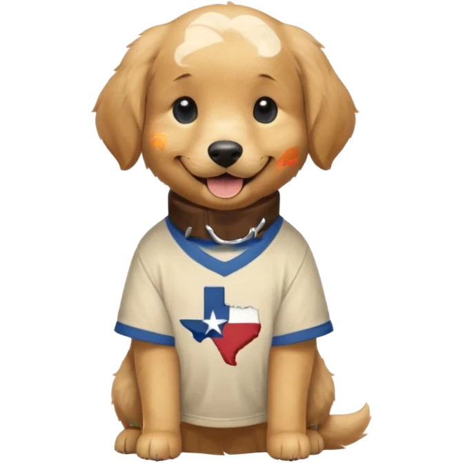 Golden retriever wearing a texas logo shirt emoji