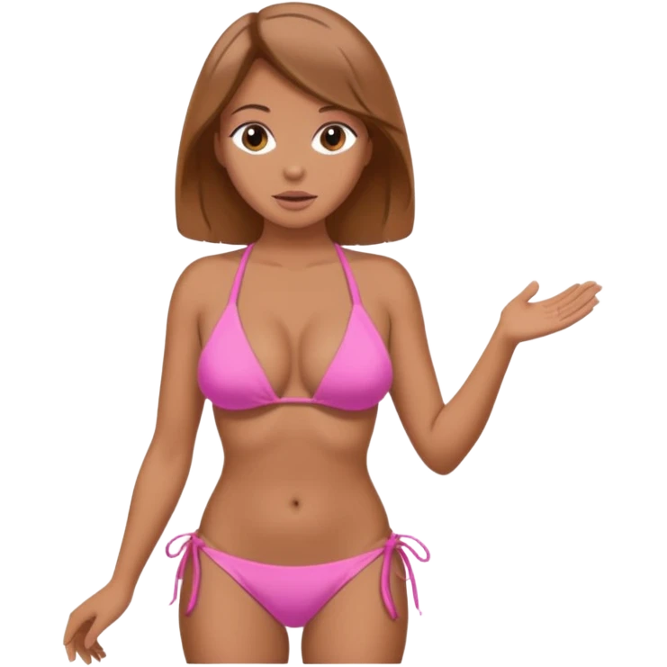 Lady with huge boobs, in a tight bikini, tanned, boobs are so big they are struggling to be contained in tight pink and very revealing bikini emoji