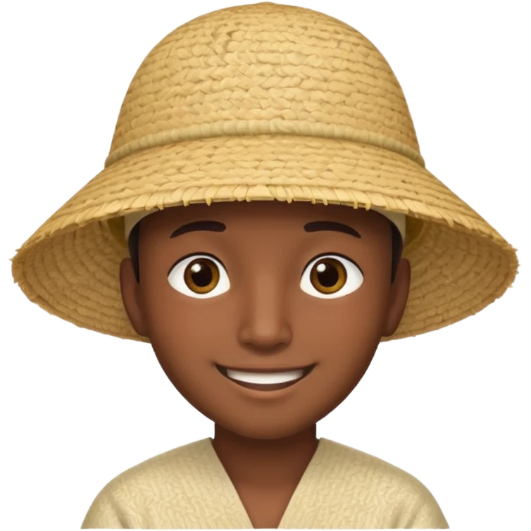 Asian guy with a rice hat, eyes barely open emoji