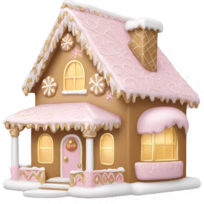 light pink and gold and white gingerbread house emoji