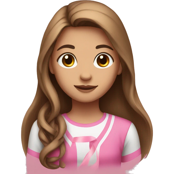 A girl with ligh skin and brown long hair and a pink ribbon on her hair. emoji