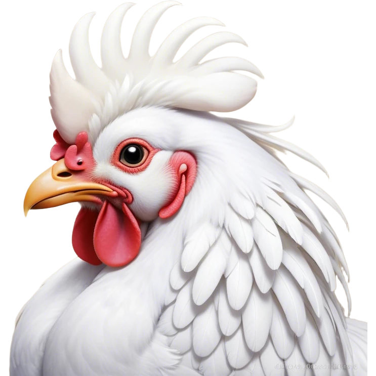 Meme-Worthy Cute Sleeping White Rooster Portrait Emoji, Head resting peacefully with a contented smile, showcasing a robust build and a luxuriously soft pure white plumage, eyes shut in a serene, restful nap, Simplified yet hilariously adorable features, highly detailed, glowing with a soft, drowsy light, high shine, relaxed and utterly lovable, stylized with an air of playful laziness, bright and heartwarming, soft glowing outline, capturing the essence of a comically sleepy rooster, so meme-worthy it feels like it could instantly become the next viral sensation of adorable slumber! emoji