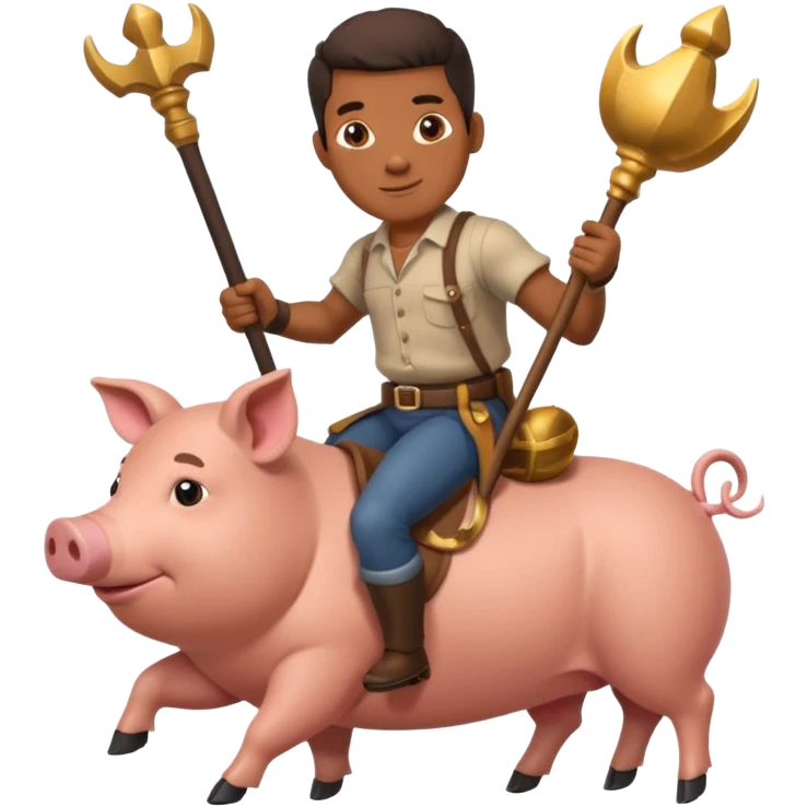 African American man riding a pig while holding a mace emoji