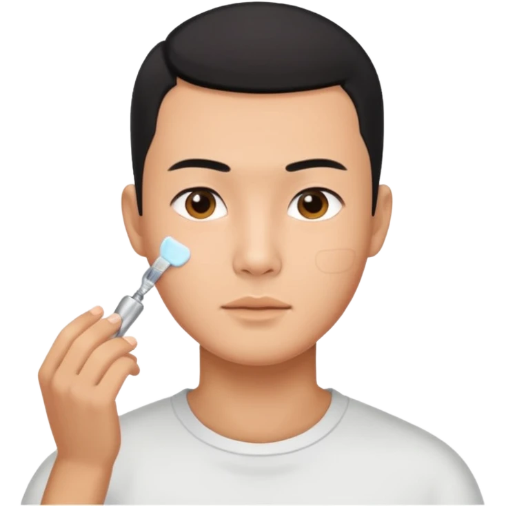 chinese man with buzz cut (black hair) doing skincare emoji
