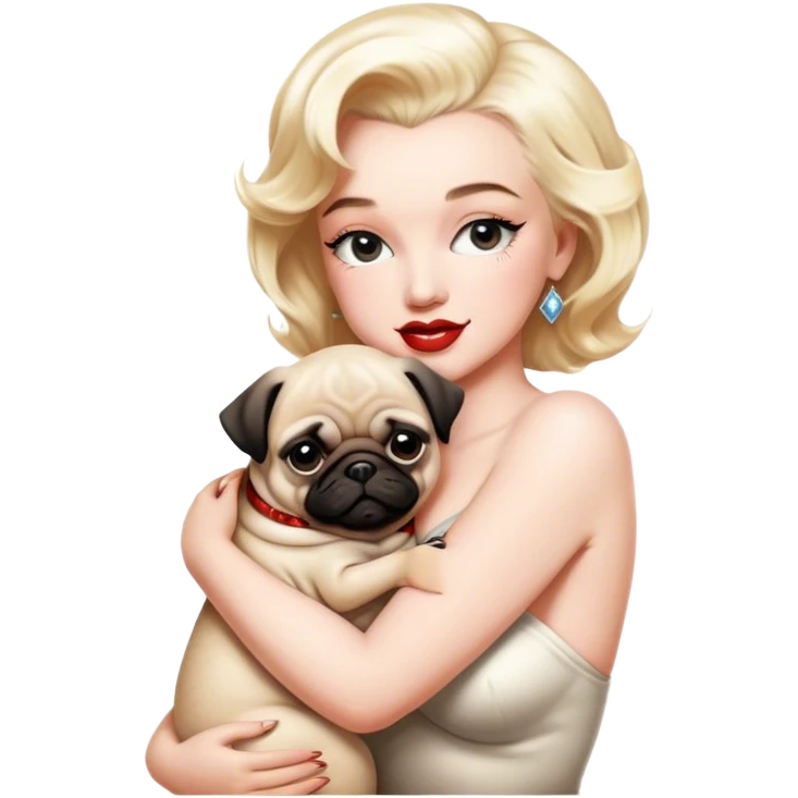 Marilyn Monroe hugging a pug emoji