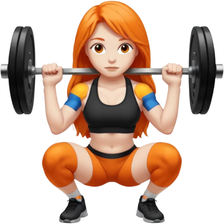 Pale girl with long orange hair squatting weight emoji