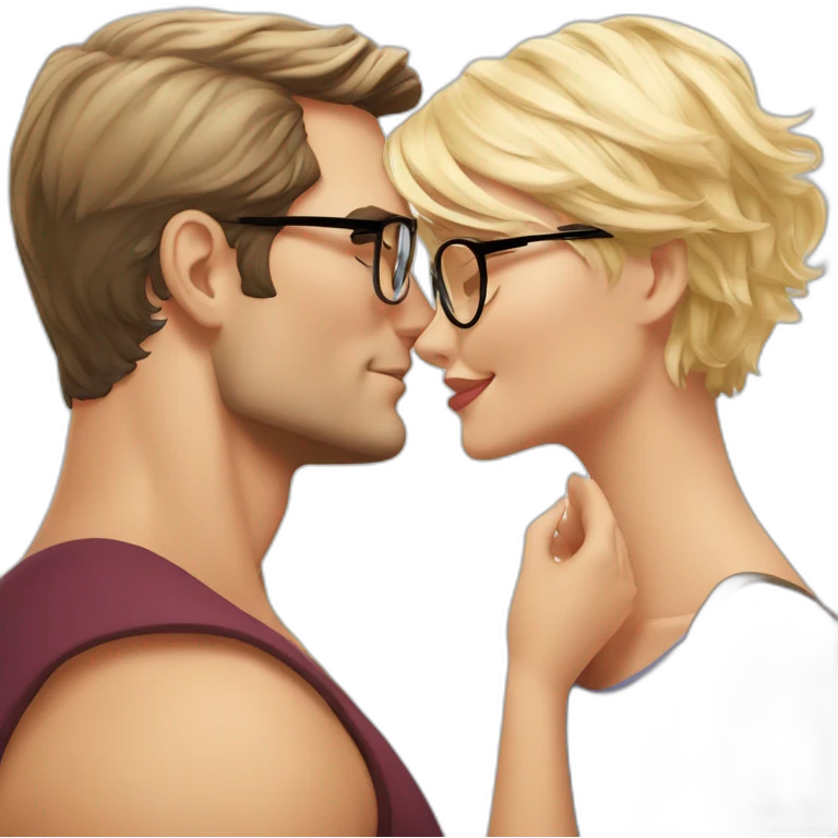Henry Cavill kissing blond woman wearing glasses, with pixie cut emoji