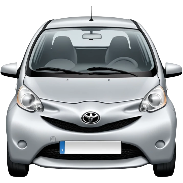 2008 silver Toyota Aygo with dead eyes emoji