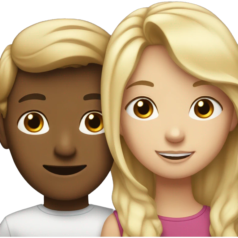brown haired girl hugged a blonde haired boy  emoji