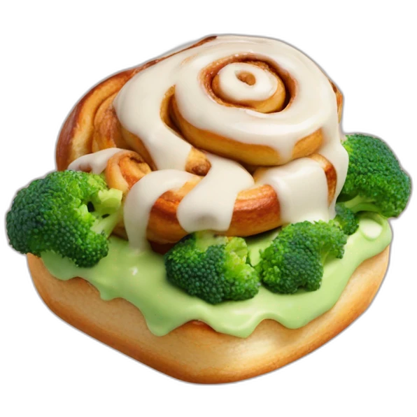 cinnamon roll with broccoli frosting emoji