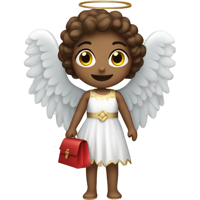 Create an angel with a Christmas dress and a bag of gifts emoji