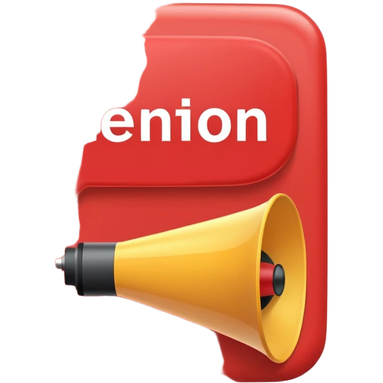 Red rounded rectangle speech bubble with bold text ‘Attention Please’. Add a loudspeaker overlapping from the right side with sound lines. Clean flat style. emoji