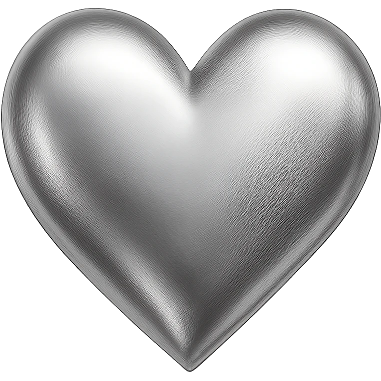 heart with a metallic platinum finish, digital illustration, no background emoji