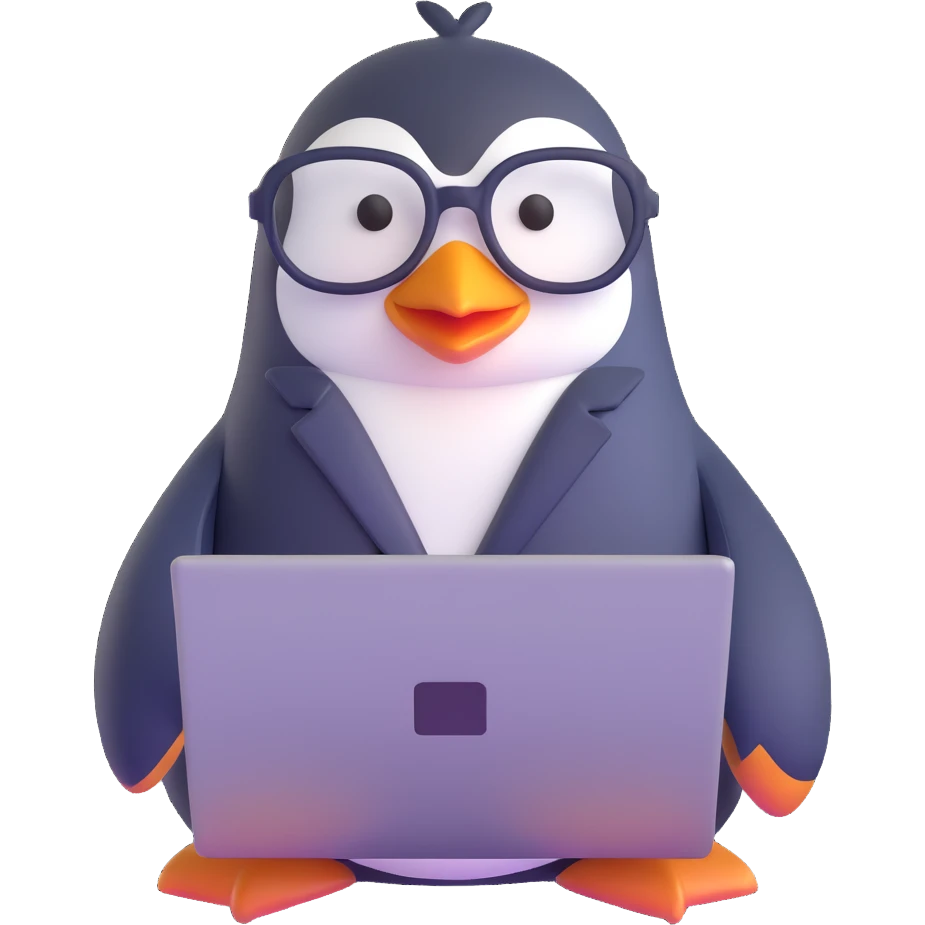 penguin programmer with laptop and code emoji