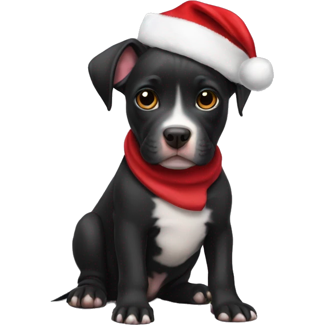 Black pitbull puppy with Santa hat  emoji