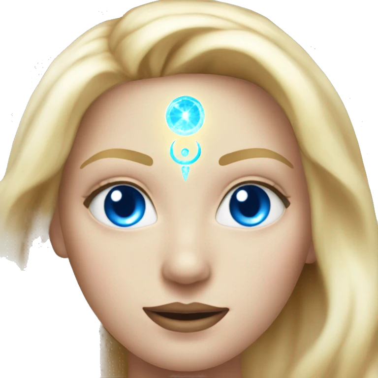 magical diva with thin pink andromedan face long blonde hair and blue eyes glowing third eye emoji