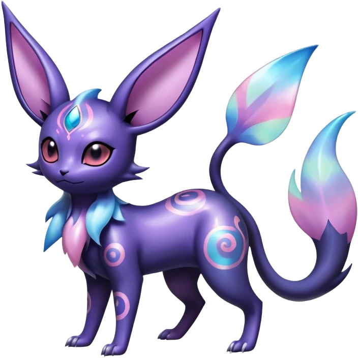 Shiny Exotic Badass Colorful Ethereal Royal Mysterious Gothic Noibat-Espeon-Umbreon-Sylveon-Pokémon-Fakémon-hybrid-creature (full body) with random pattern-markings emoji