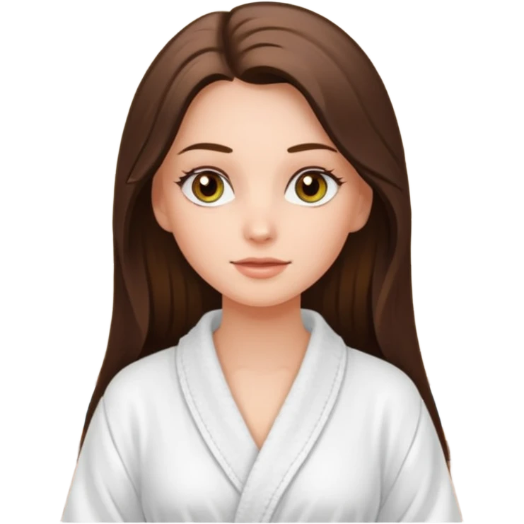 pretty white long brunette hair girl with hazel eyes in a bathrobe  at the spa emoji
