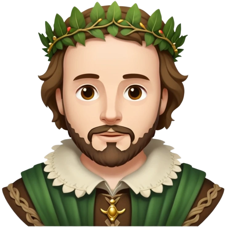 Shakespeare wearing a laurel wreath crown as the Bard emoji