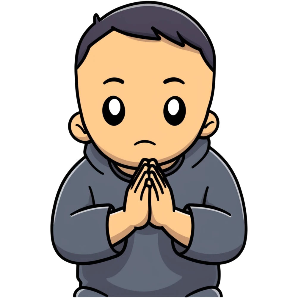 anxious man with hands clasped together in prayer position with worried expression emoji