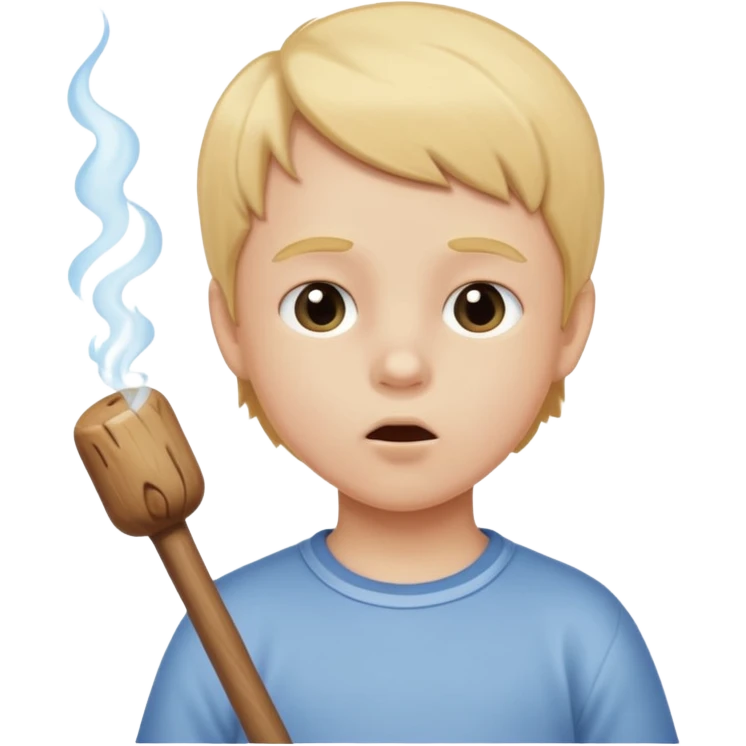 The white child blows into the stick emoji