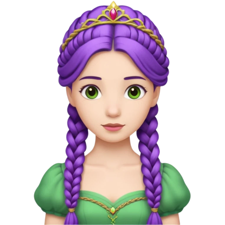 Princesses with Long Purple Braid, green dress emoji