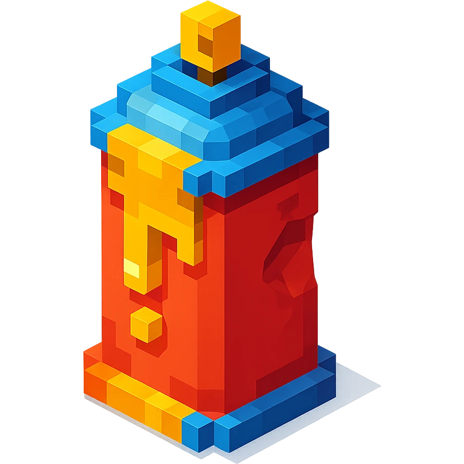 voxel style spray paint can with gold paint, dented and used, isometric view emoji